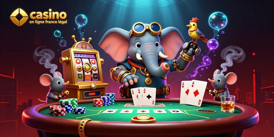 Jouez à un casino en ligne légal en France avec un éléphant ingénieur steampunk en pleine action.