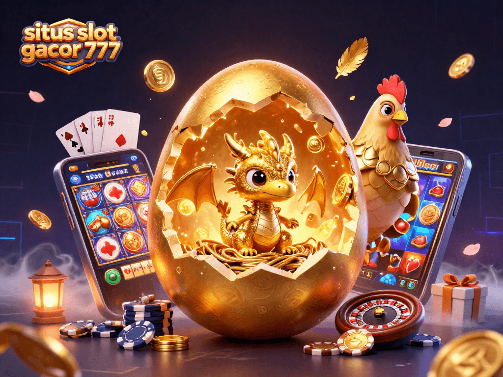 Try your luck at situs slot gacor 777 with this vibrant golden dragon and slot game illustration.