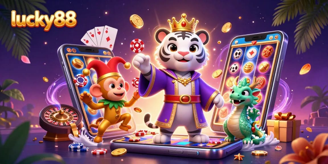 Play games like lucky88 with animated characters, vibrant slots, and casino elements for a fun experience.