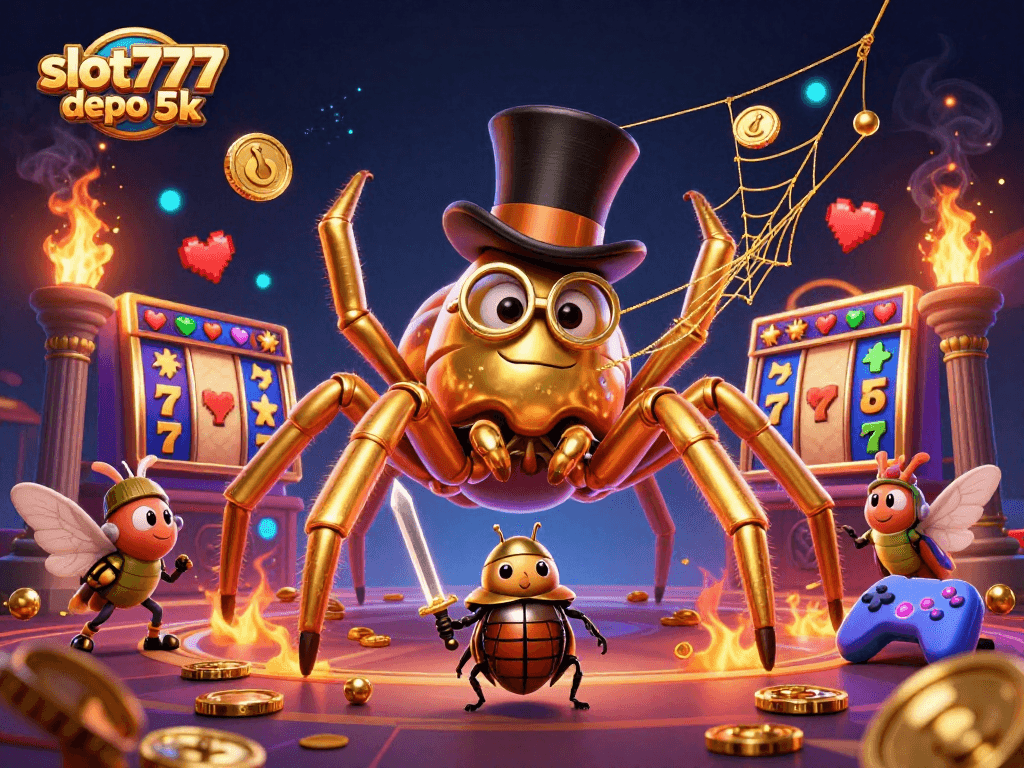 Experience thrilling wins at slot777 depo 5k while enjoying a vibrant casino adventure illustration.