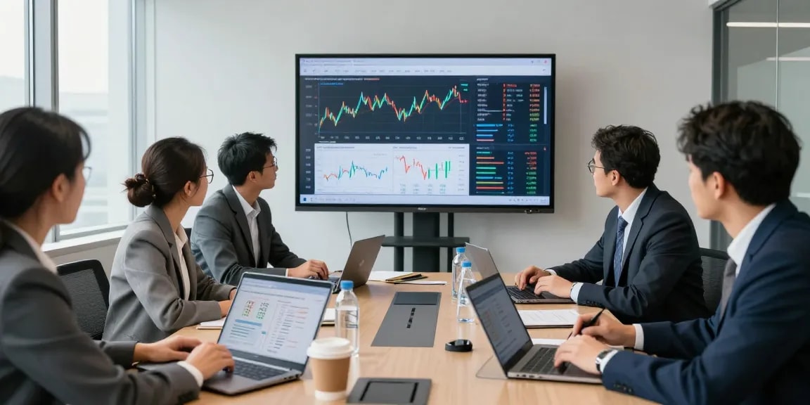 Team analyzing investment metrics with Third Eye Capital insights in modern office