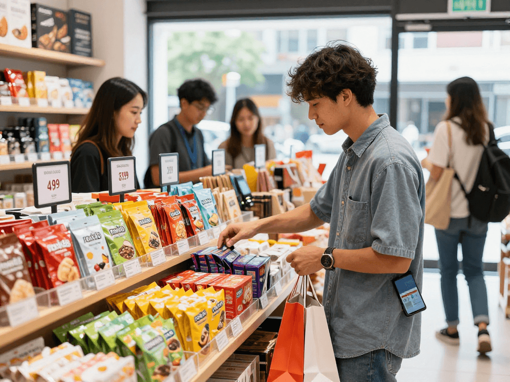 Exploring rokok88 products in a vibrant e-commerce retail store, showcasing modern shopping.