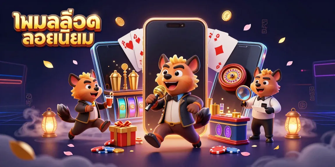 Experience the excitement ofเกมสล็อตยอดนิยม with hyenas delivering comedy while showcasing a vibrant casino scene.