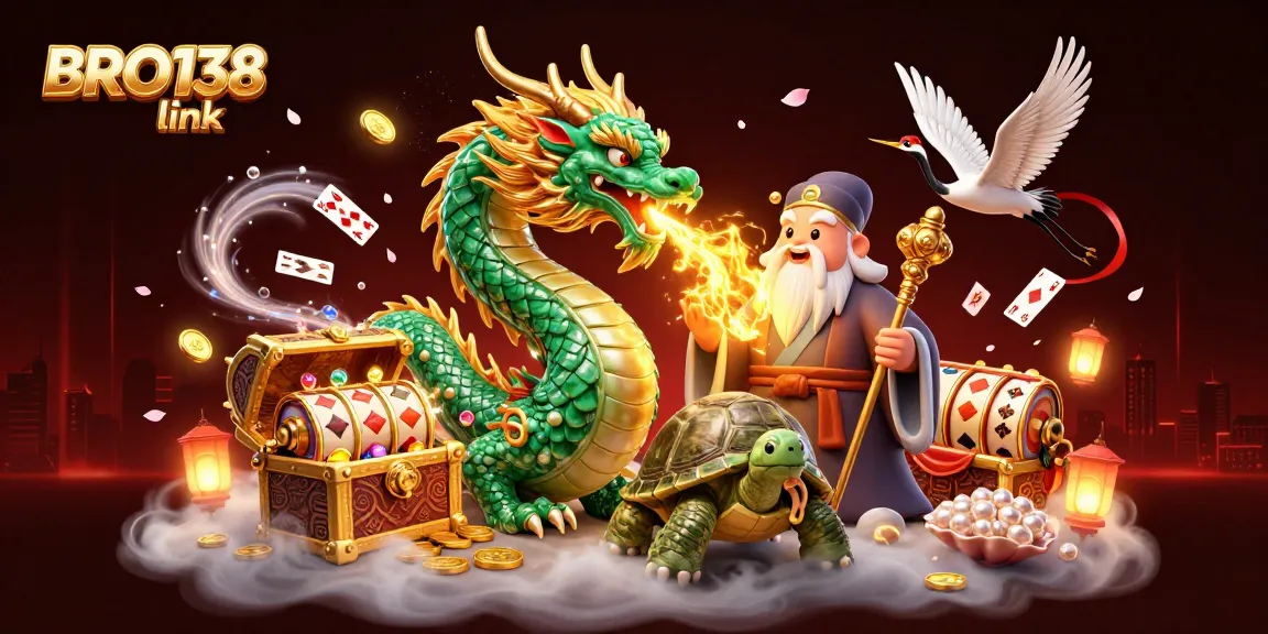 Engage with the thrilling BRO138 link experience as an emerald jade dragon breathes gold among spinning slot reels.