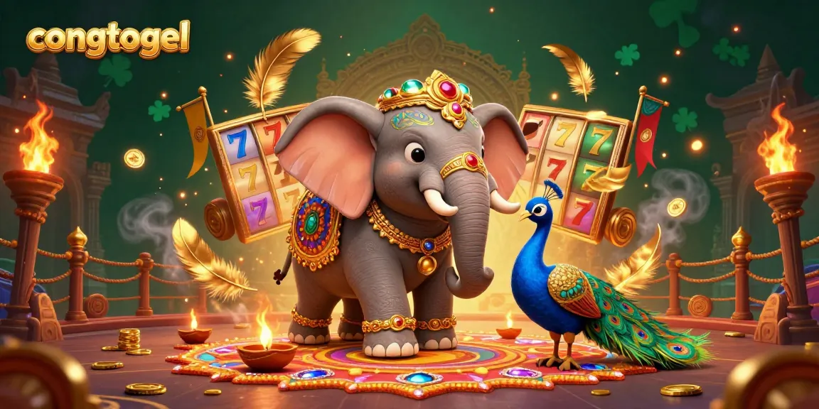 Join the excitement with congtogel in this vibrant casino-themed illustration showcasing an elephant and peacock.
