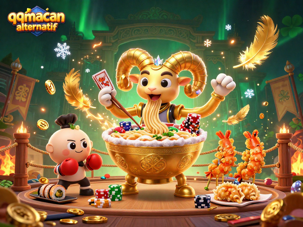 Engage in thrilling gaming with qqmacan alternatif featuring a vibrant 3D cartoon casino scene.