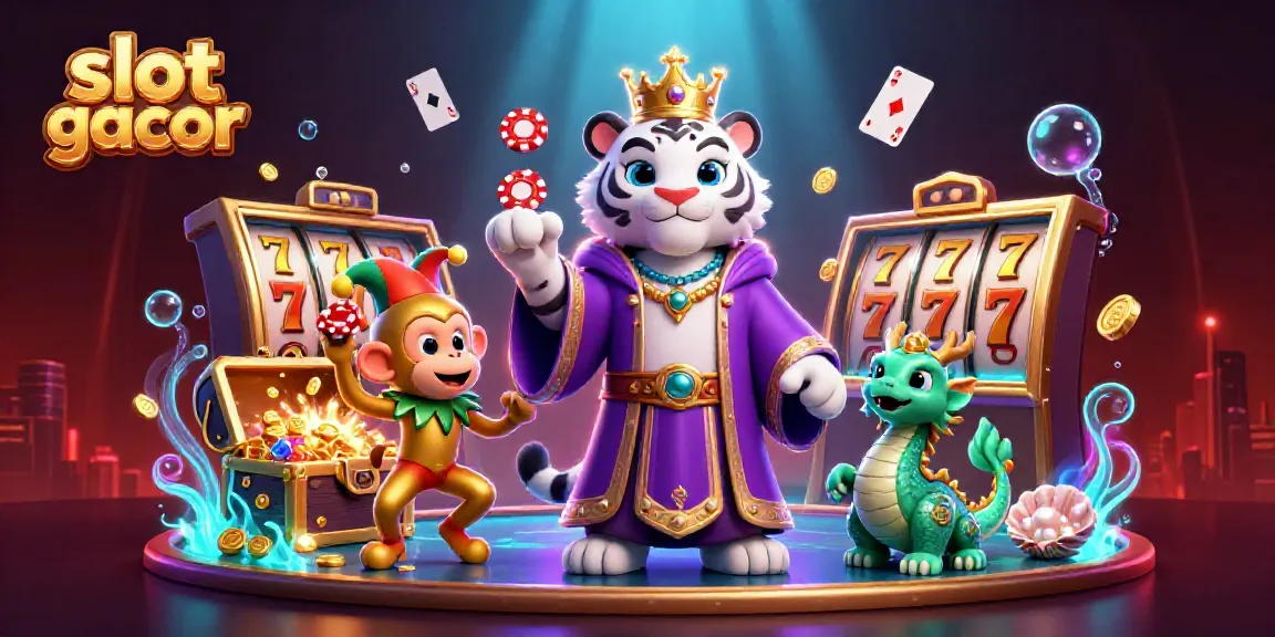 Experience the thrill of slot gacor with a vibrant 3D scene featuring casino characters and exciting game elements.