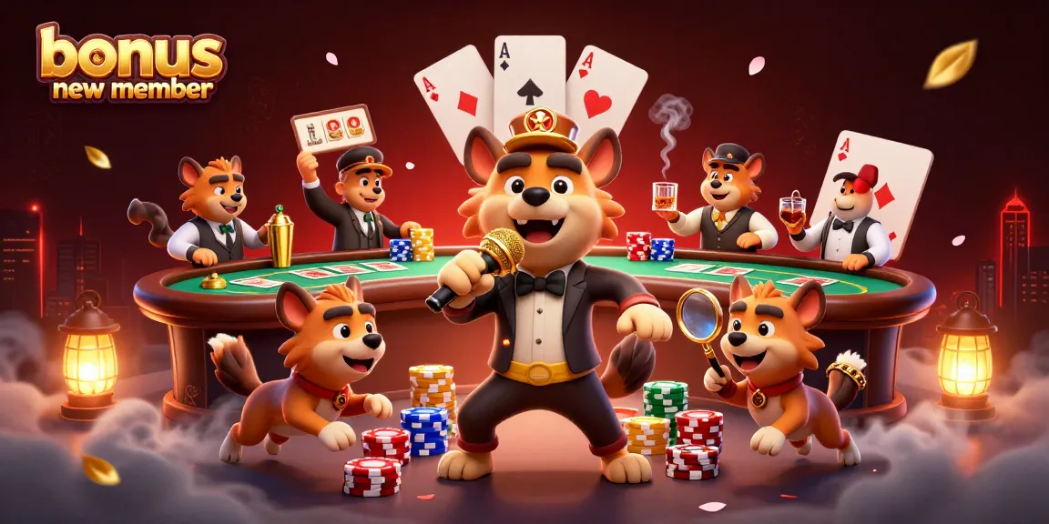 Engage with a lively comedy casino scene showcasing a bonus new member celebration featuring hyenas