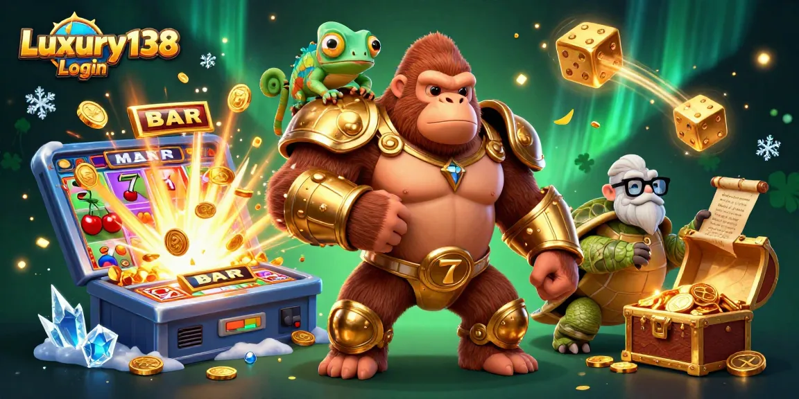 Engage with Luxury138 Login through a vibrant 3D casino scene filled with exciting game elements.