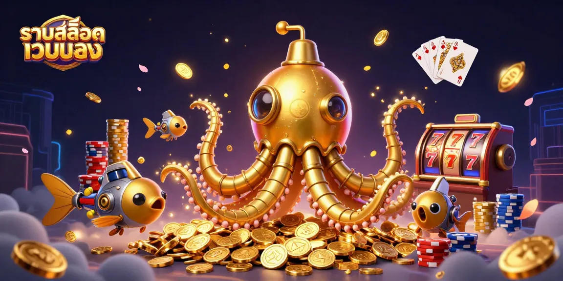 Engage in thrilling gameplay with รวมสล็อตเว็บตรง, featuring a dynamic kraken submarine and mechanical fish.