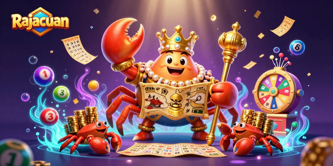 Engage with Rajacuan's vibrant casino scene featuring a majestic golden crab emperor amidst a dynamic gaming setting.