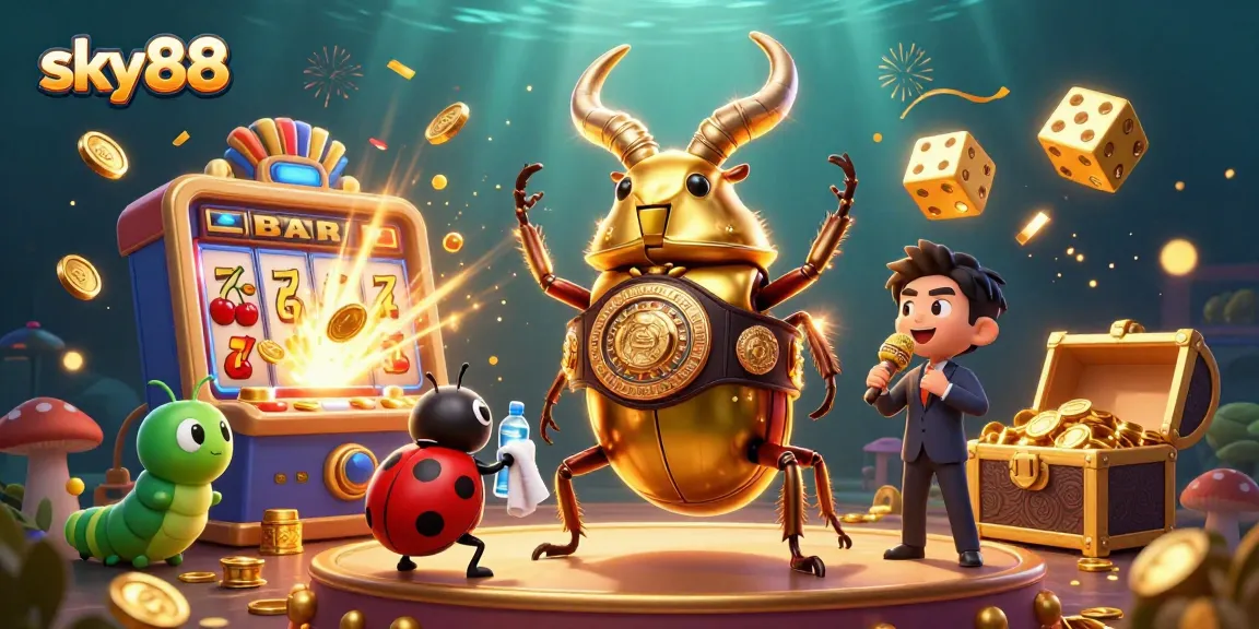 Experience thrilling wins with sky88 as a golden stag beetle battles for casino jackpots!
