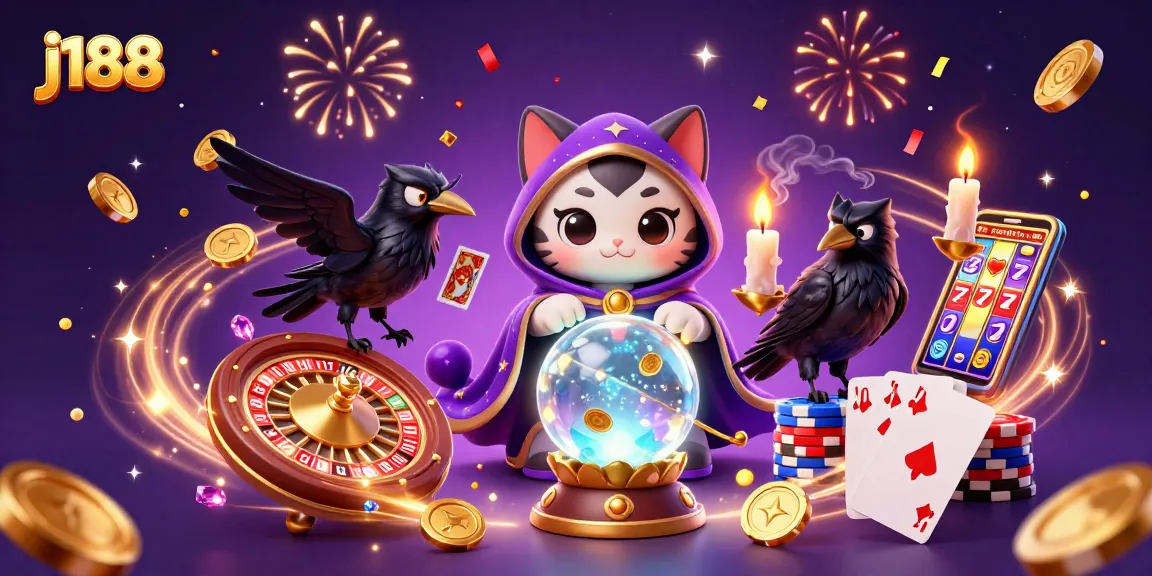 Join the excitement at j188 with a vibrant casino illustration featuring a mystic fortune teller and gaming elements.