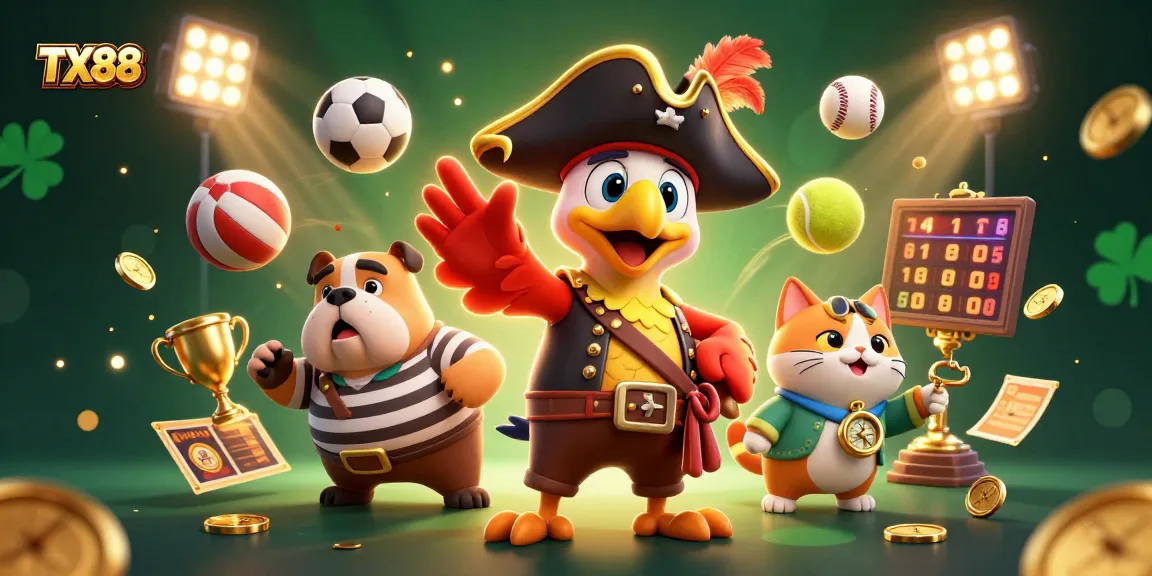 TX88 pirate captain leading an exciting sports betting adventure with dynamic symbols and vibrant energy