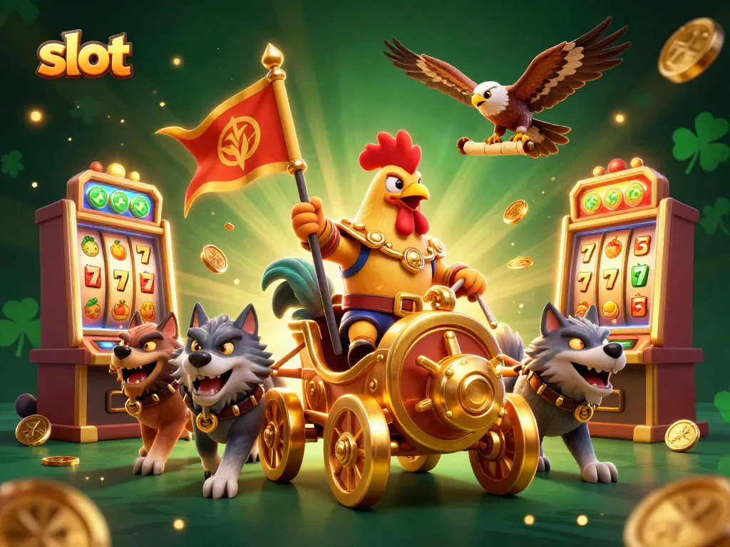 Menangkan slot dengan mesin slot dan simbol keberuntungan dalam ilustrasi 3D menarik ini.