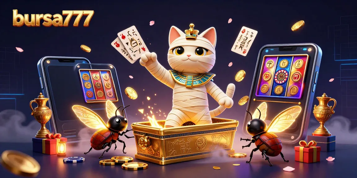 Permainan seru di bursa777 dengan kucing mumi keluar dari sarkofagus emas di kasino piramida.