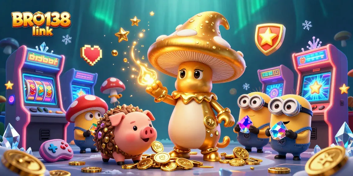 Play and win with BRO138 link in an engaging casino-themed scene featuring magical characters and exciting game elements.