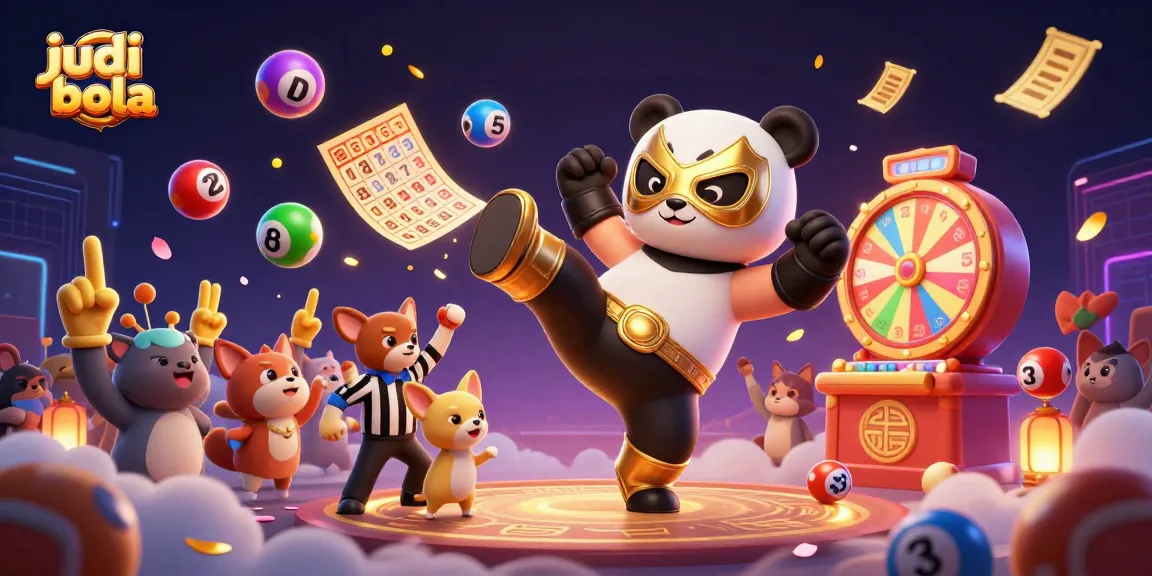 Engage in judi bola action with a panda wrestler in a vibrant atmosphere filled with colorful game elements.