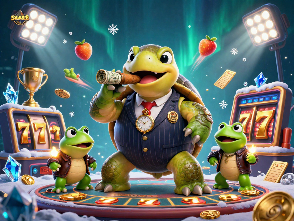 Engage with SAWA888's vibrant slot gaming experience through a captivating 3D casino scene.