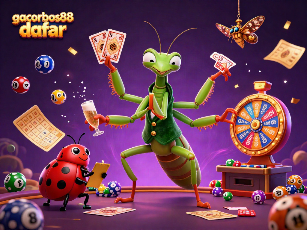 Experience gacorbos88 daftar with casino-themed fun featuring a mantis card sharp and vibrant game elements.