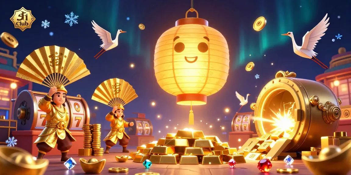 Experience the thrill at Jai club with golden lanterns, slot reels, and dazzling gems lighting up the casino.