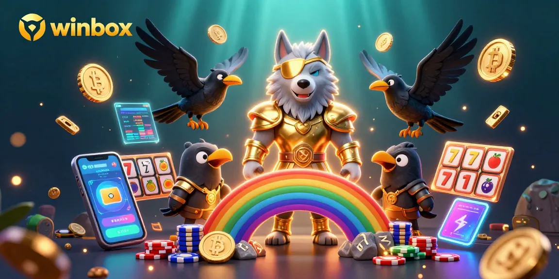 Experience excitement with winbox illustrations showcasing online slot games, Odin, and vibrant casino elements.