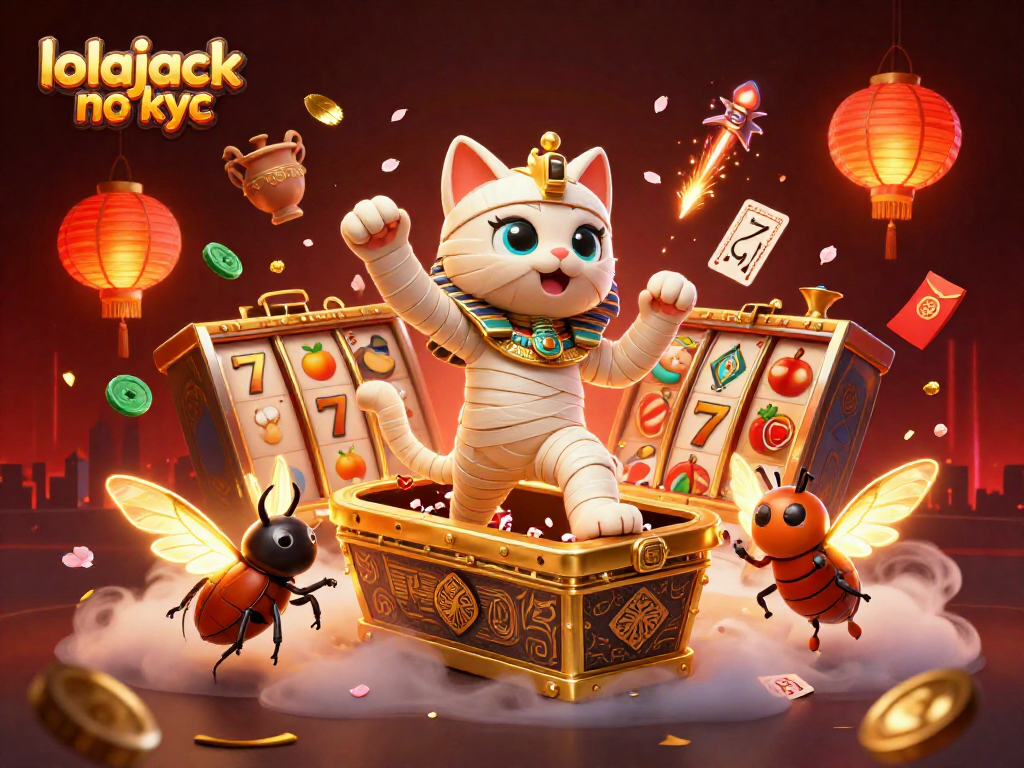 Experience thrilling wins at lolajack no kyc with a vibrant casino scene featuring lucky symbols and ancient Egyptian themes.