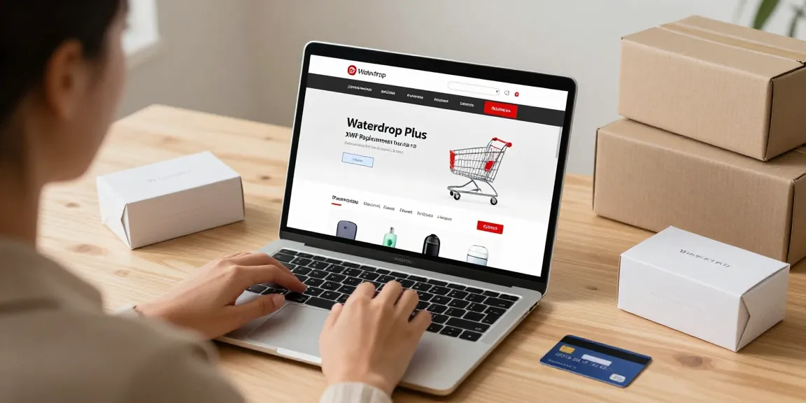 Waterdrop Plus XWF Replacement for GE® XWF in an online shopping experience, showcasing product reviews and best deals on a digital marketplace.
