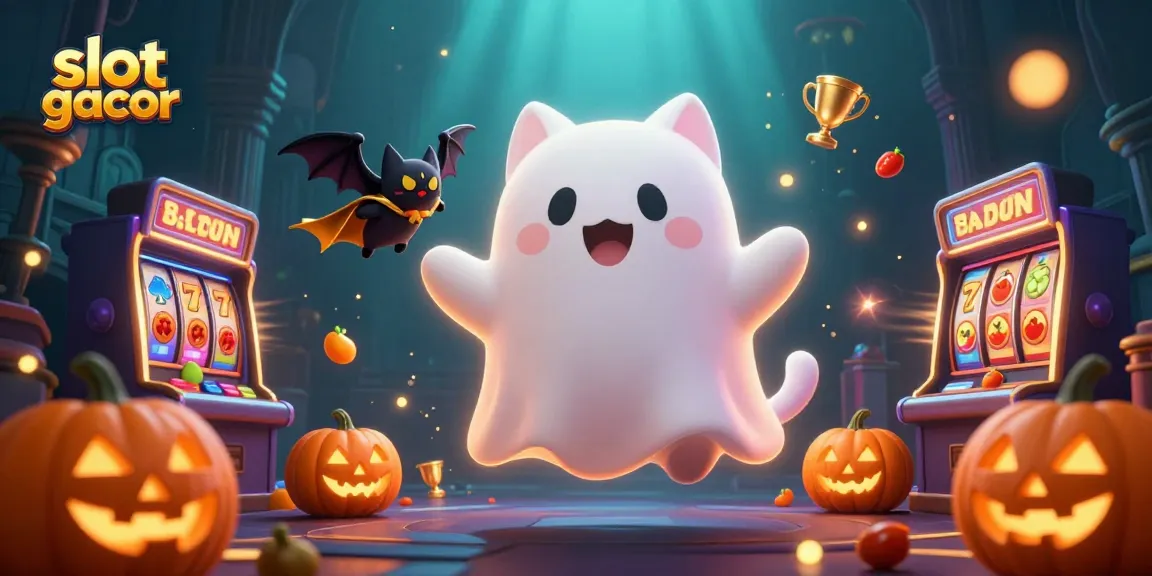 Experience the thrill of slot gacor with a vibrant ghost cat and jackpot symbols in a dynamic casino scene.