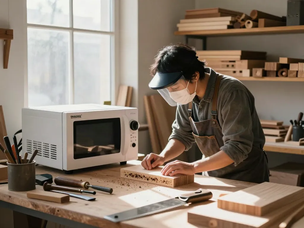 SHASHEL® microwave equipment in a woodworking workshop eliminating wood-boring insects.