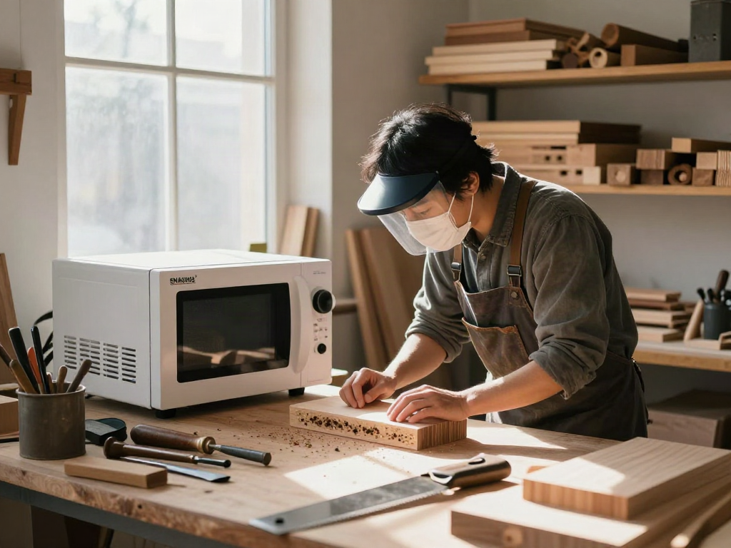 SHASHEL® microwave equipment in a woodworking workshop eliminating wood-boring insects.