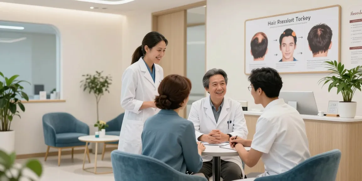 Hair transplant Turkey consultation at a healthcare facility providing personalized patient care.