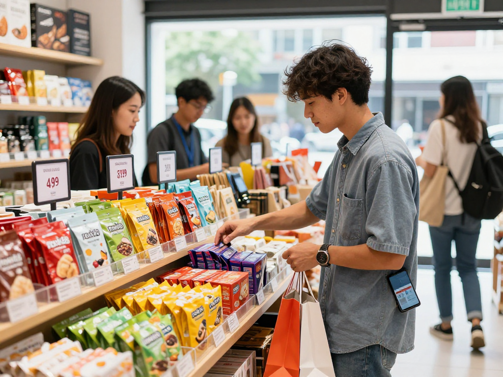 Exploring rokok88 products in a vibrant e-commerce retail store, showcasing modern shopping.