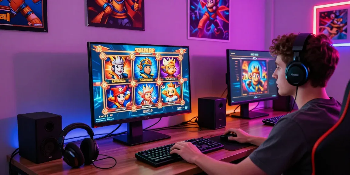 Exciting scene of a gamer engaged in online slot gaming, showcasing vibrant graphics and gaming accessories.