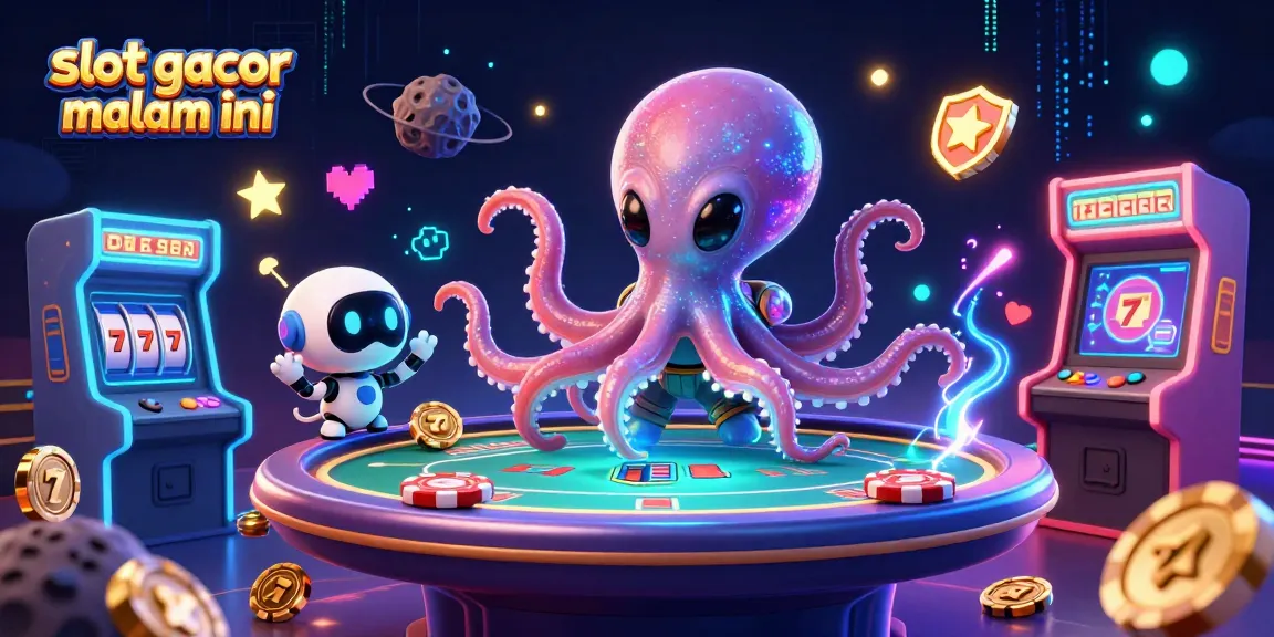 Experience excitement with slot gacor malam ini in a vibrant cosmic casino scene featuring an alien octopus and animated elements.