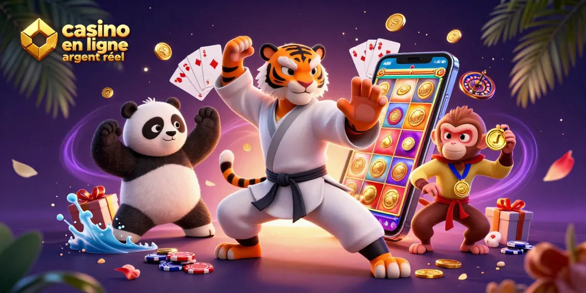 Jouez au casino en ligne argent réel avec excitation, accompagnés d'un tigre maître kung-fu et d'un panda.