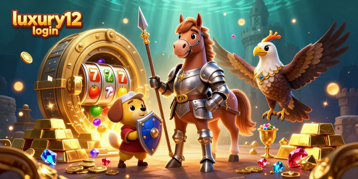 Engage in luxury12 login with vibrant slots and treasures in an immersive casino-themed scene.