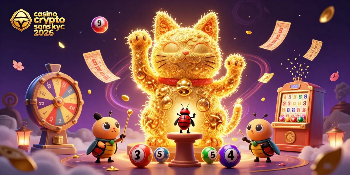 Profitez de la magie du casino crypto sans KYC 2026 avec un chat porte-bonheur dans un univers animé.