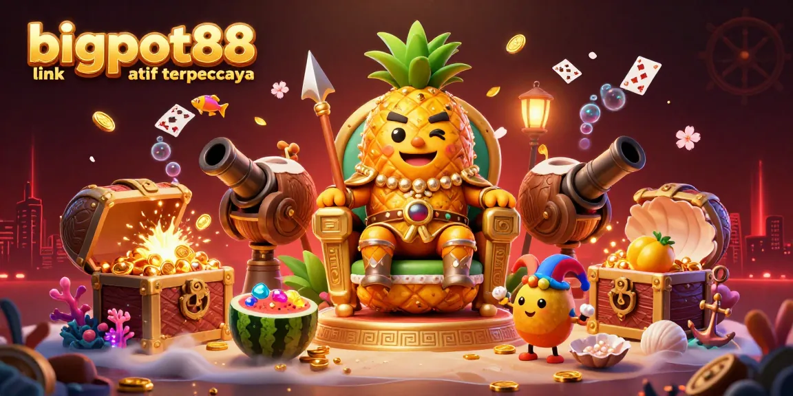 Engage in thrilling gameplay at bigpot88 link alternatif terpercaya with a vibrant casino-themed 3D digital illustration.