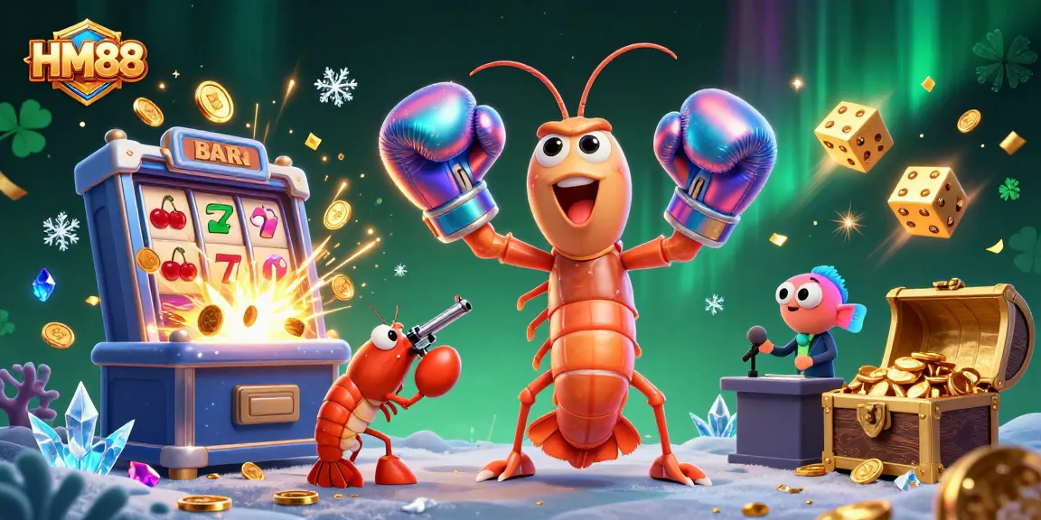 Experience thrilling games at HM88, featuring animated casino characters and vibrant jackpot visuals.