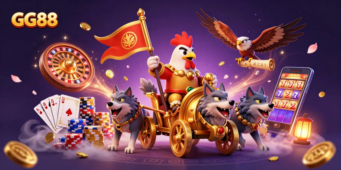 Play exciting casino games with GG88 featuring a golden war chariot and interactive elements.
