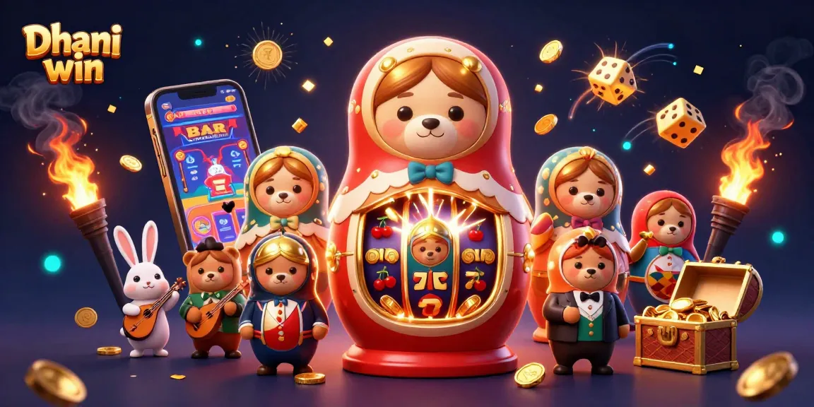 Dive into the Dhani win game experience with this vibrant 3D illustration bursting with casino excitement.