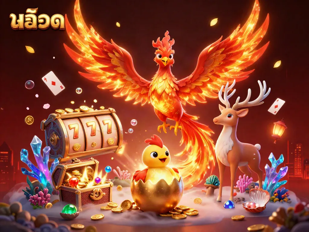 Experience the thrilling world of สล็อต with vibrant visuals of a phoenix and treasure!
