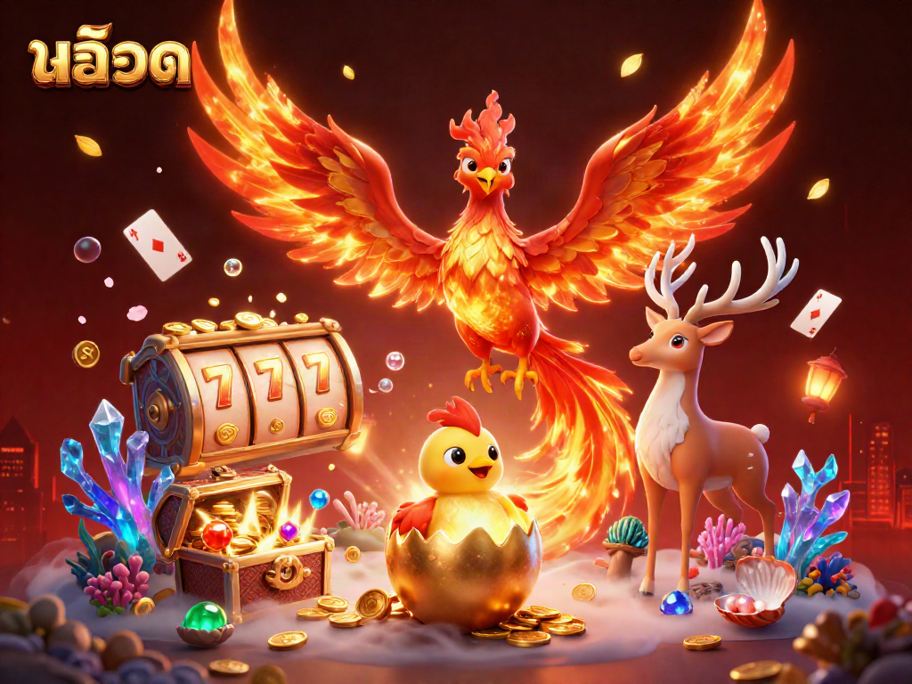Experience the thrilling world of สล็อต with vibrant visuals of a phoenix and treasure!