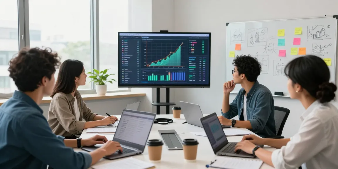 Dynamic workspace of a digital marketing agency team analyzing campaign performance and strategies effectively.