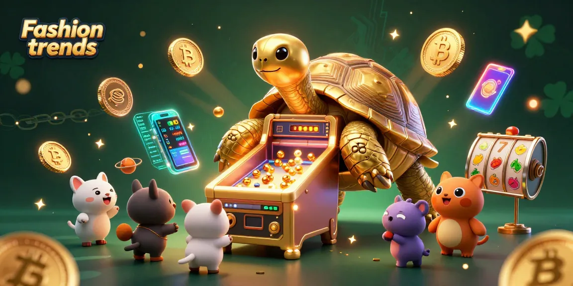 Experience Fashion trends in an exciting casino setting with a colossal golden tortoise pinball machine.