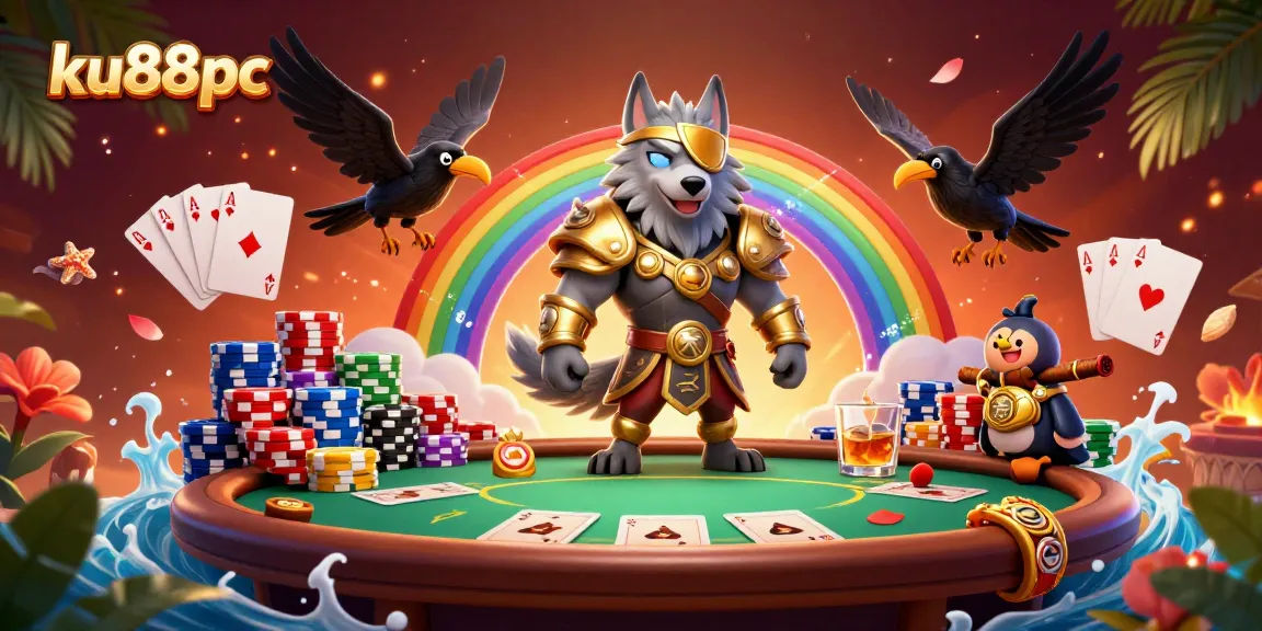Experience exciting gambling adventures with ku88pc, featuring Odin and his ravens in a 3D casino scene.