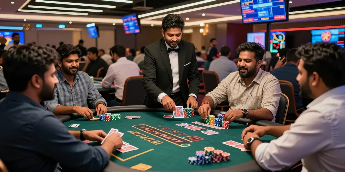 Exciting players engaged in a live andar bahar casino game with real cards and a professional dealer.